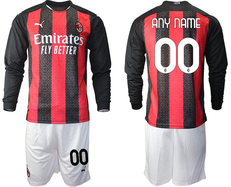 Men 2020-2021 club AC milan home long sleeve customized red Soccer Jerseys->customized soccer jersey->Custom Jersey